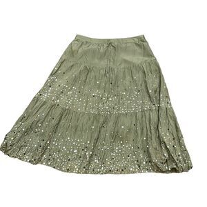 Vintage H&M silk Sage Green Midi Skirt with Sequins‎ Size 14
